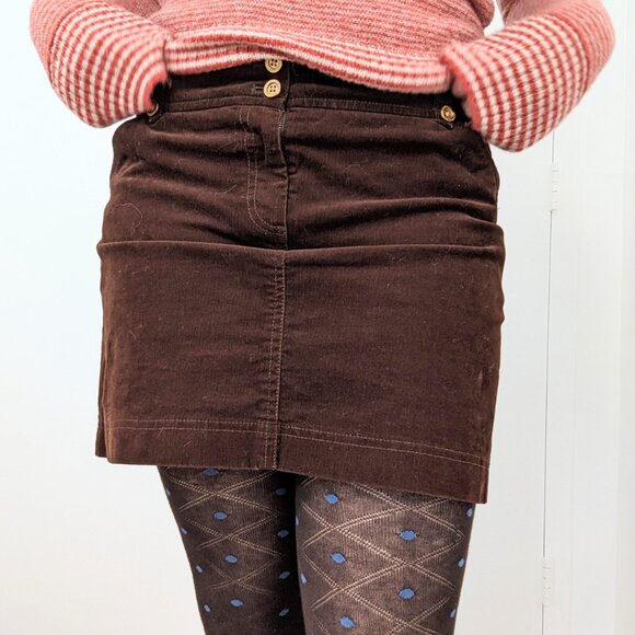 Whimsy Twee Lily Pulitzer Dark Brown Corduroy Gold Accents Mini Skirt Size 6 - Picture 1 of 9